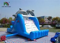 Diapositiva seca inflable del PVC del delfín blanco azul con la diapositiva del tablero y el ventilador del CE